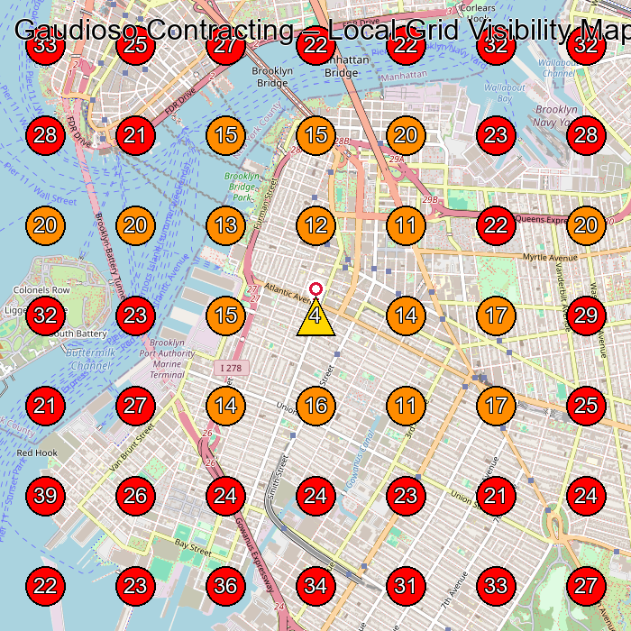 Gaudioso Contracting GeoGrid visibility map for General Contractor in Brooklyn